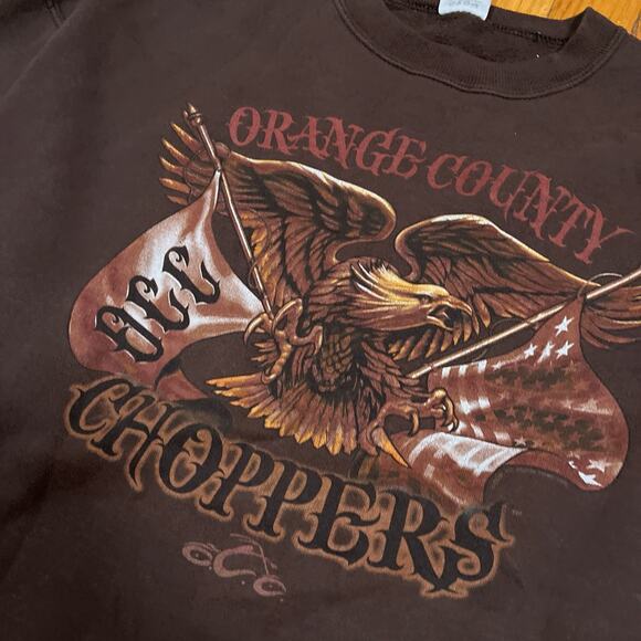 Vintage Orange County Choppers Sweatshirt Size Large Brown Pullover Y2K Biker - Picture 3 of 8